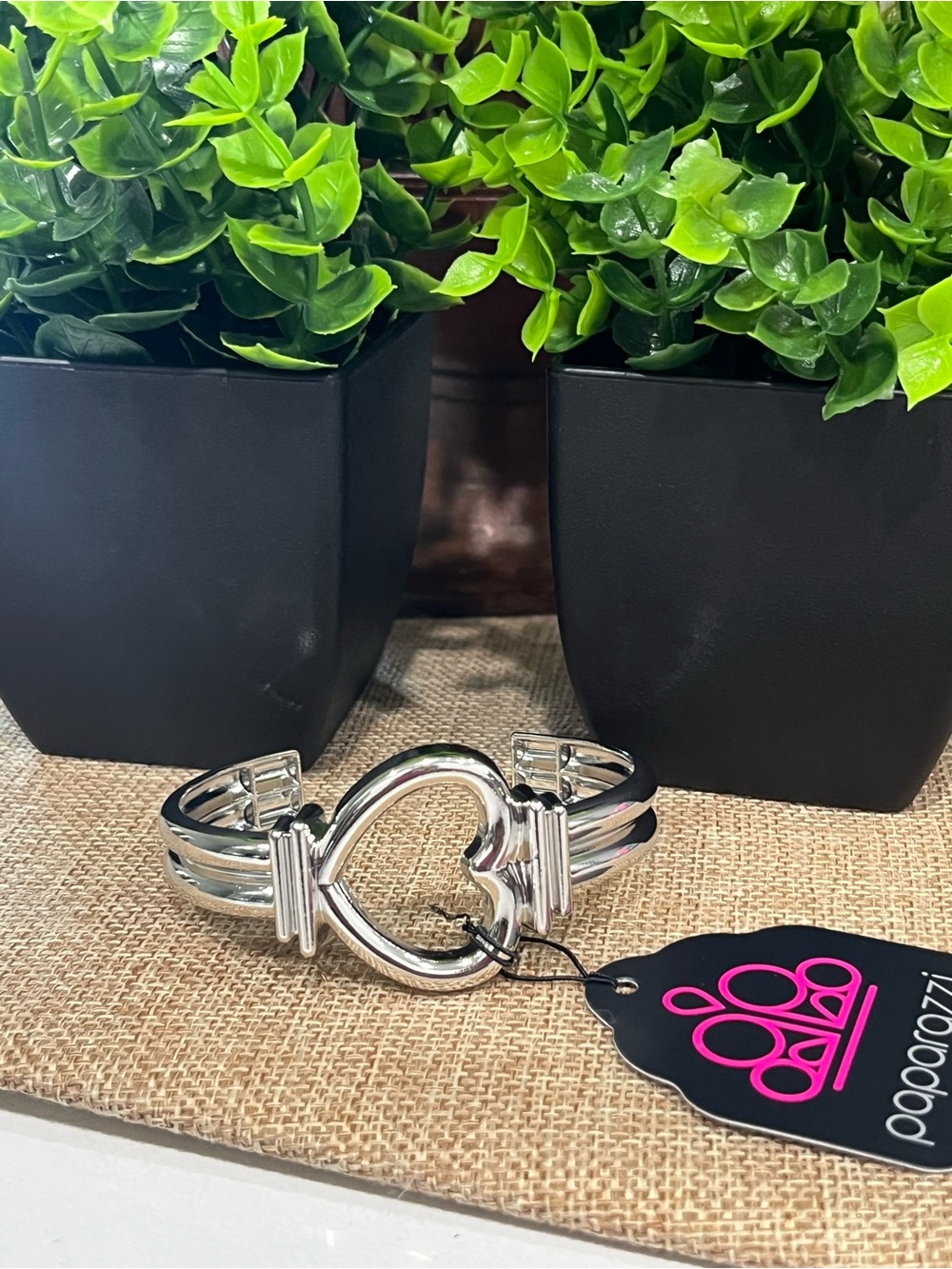 paparazzi Silver Heart Link Cuff Bracelet